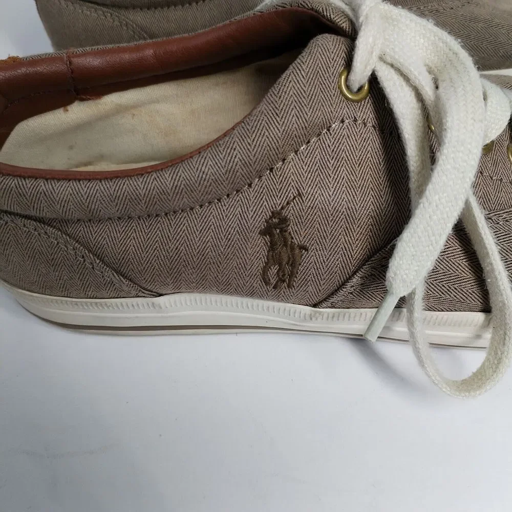 POLO‎ Ralph Lauren Men's 9D Brown Herringbone Vaughn Sneaker Shoes